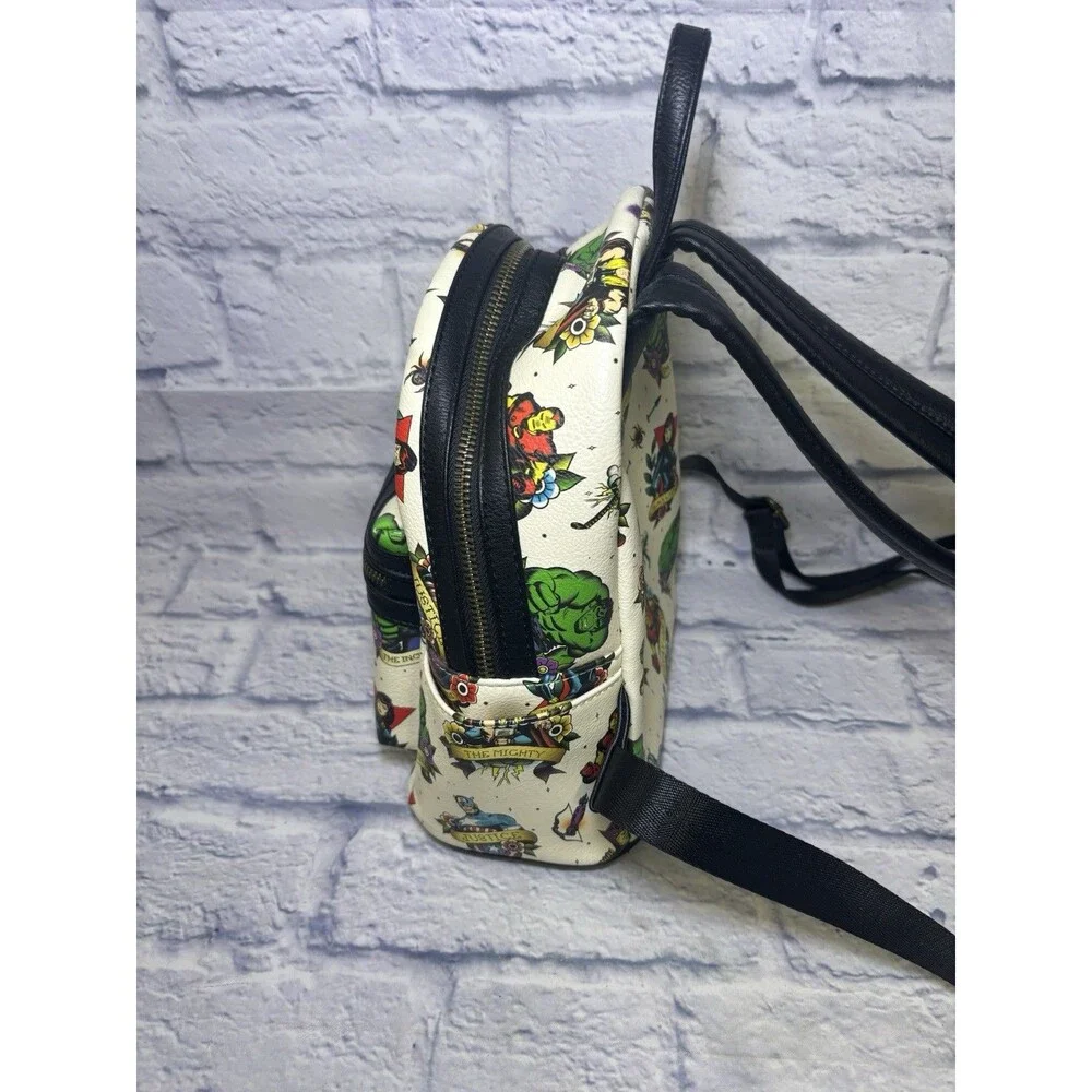 LOUNGEFLY Marvel Avengers Flash Tattoo Comic Mini Backpack Capt America Iron Man